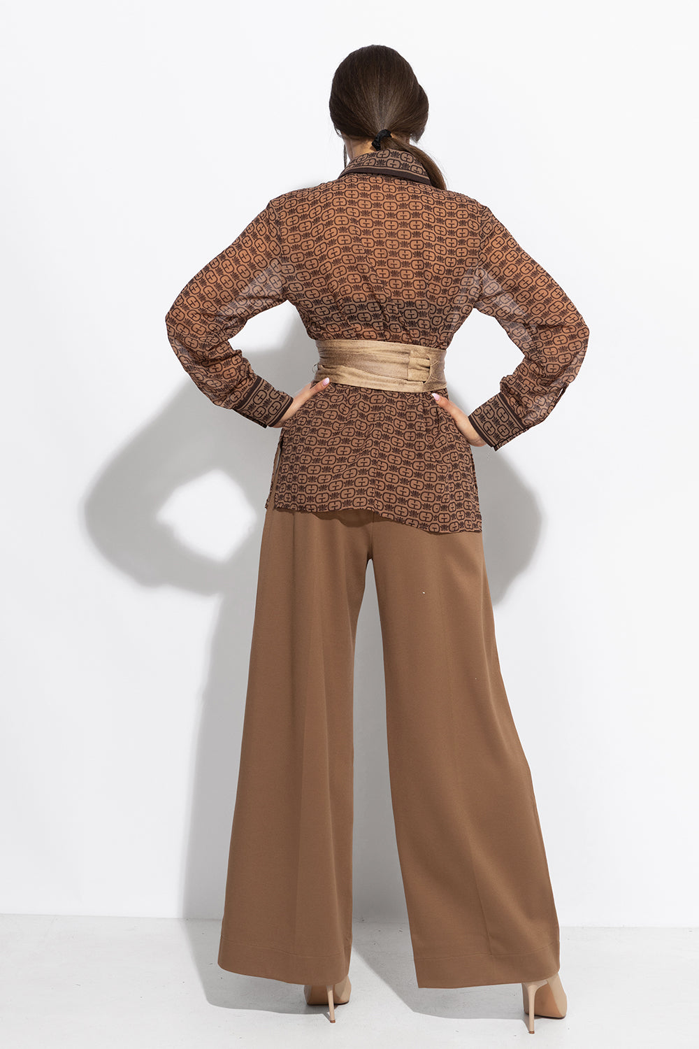 VISCOSE BLEND HIGH-WAISTED BEIGE TROUSERS – ESSENTIALS