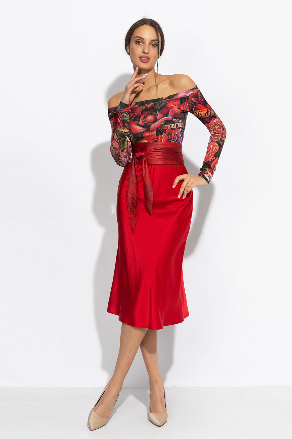 BIAS-CUT SATIN SKIRT WITH ELASTIC WAISTBAND - ESSENTIALS