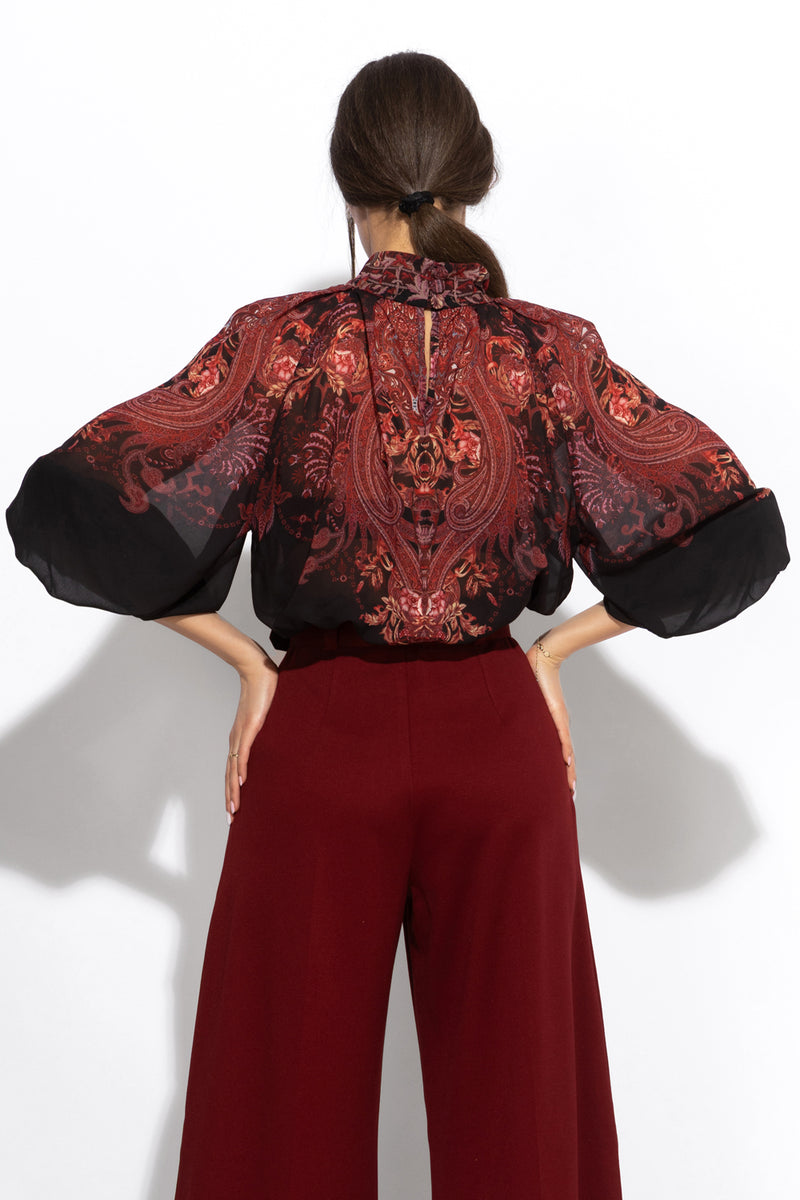 SHIRT WITH STATEMENT SLEEVES - PAISLEY DARK JIORO РИЗА С БОГАТИ РЪКАВИ - PAISLEY DARK JIORO