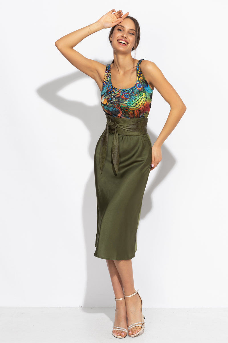 CEINTURE STYLE ENROULÉ - IMITATION DAIM EN VERT OLIVE - ESSENTIELS