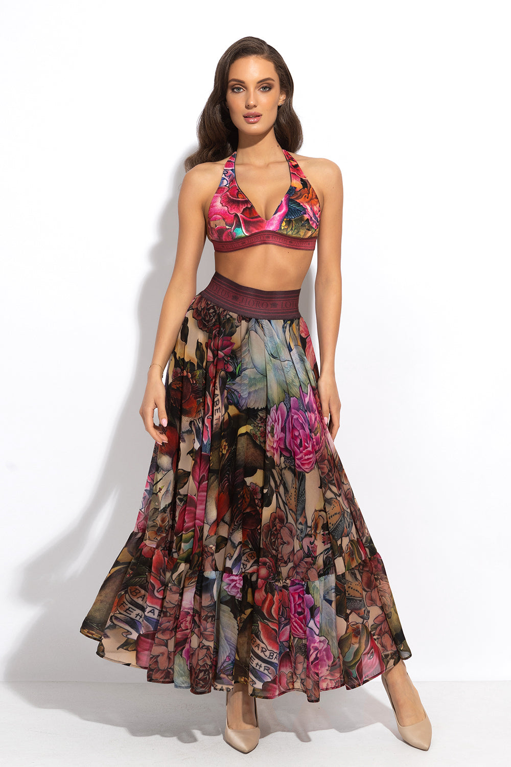 FULL-FLARED MAXI SKIRT WITH ELASTIC WAIST - TATTOO STAR