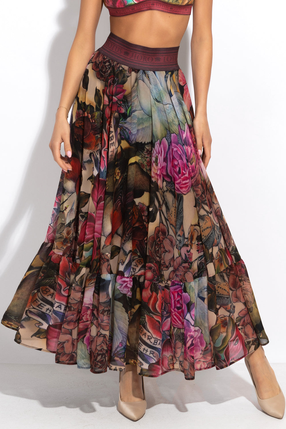 FULL-FLARED MAXI SKIRT WITH ELASTIC WAIST - TATTOO STAR
