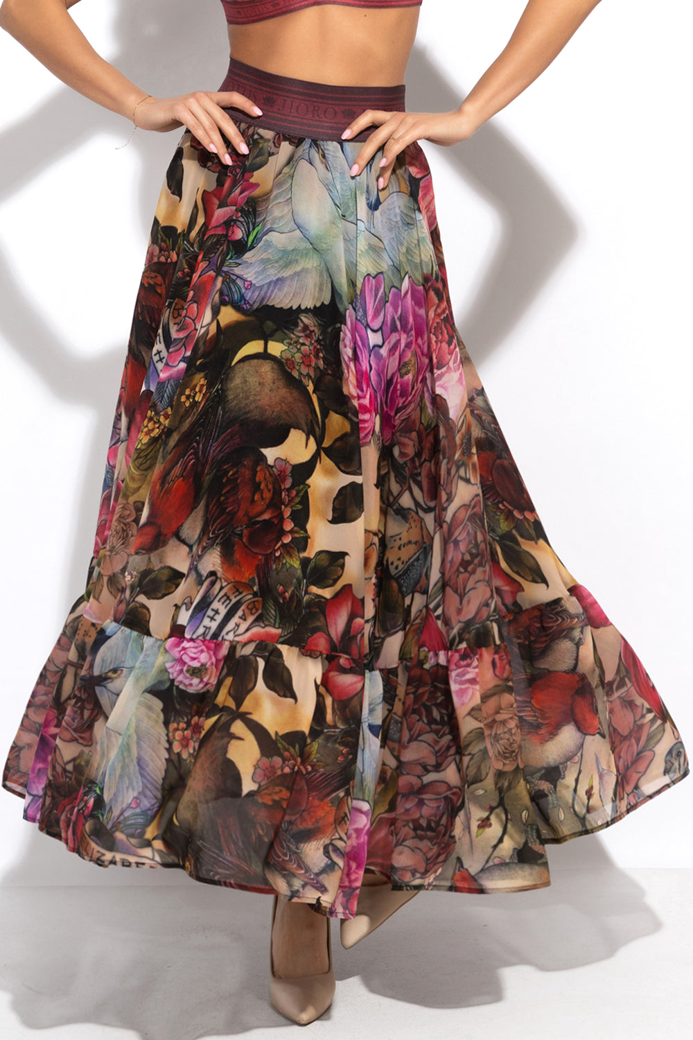 FULL-FLARED MAXI SKIRT WITH ELASTIC WAIST - TATTOO STAR