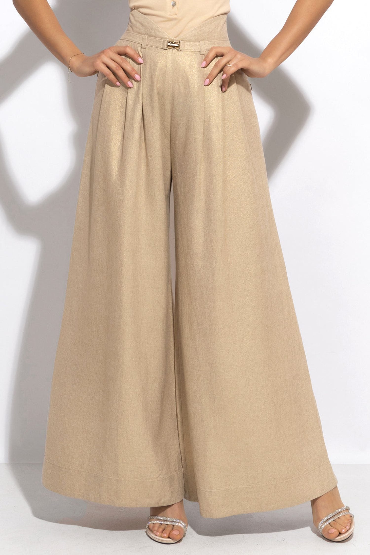 PANTALON EN LIN À TAILLE HAUTE ET JAMBE LARGE - ESSENTIELS