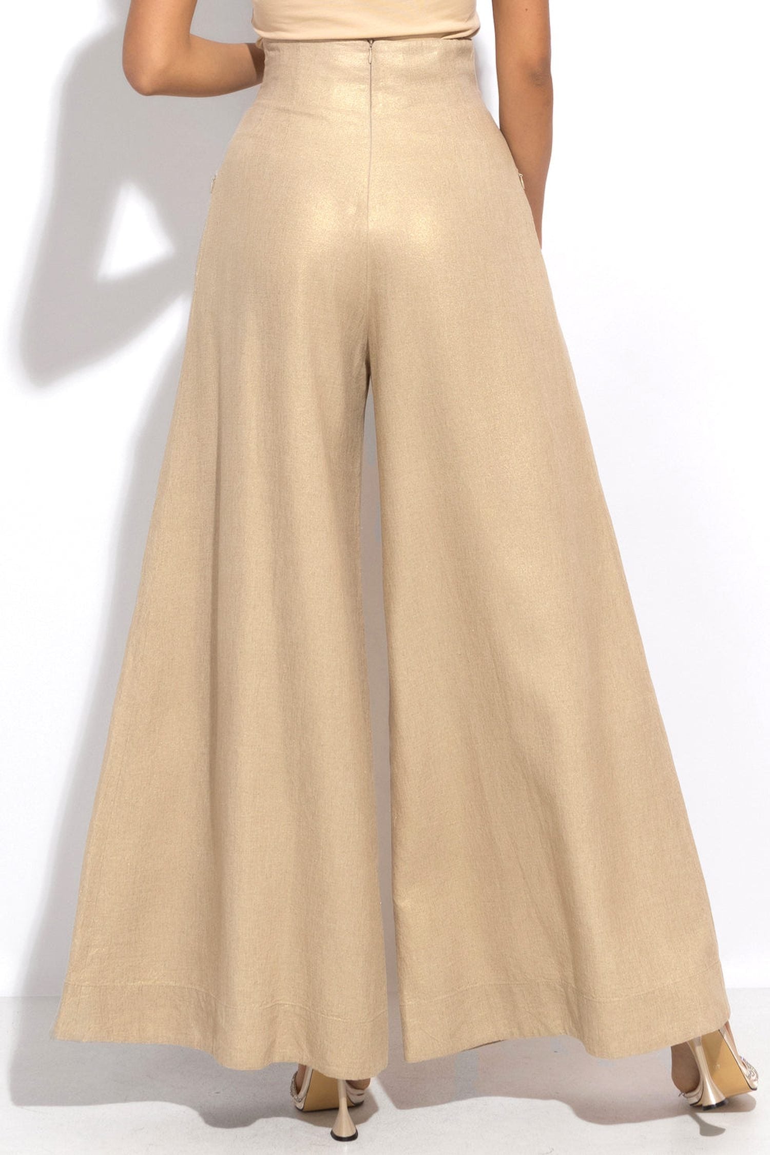 PANTALON EN LIN À TAILLE HAUTE ET JAMBE LARGE - ESSENTIELS