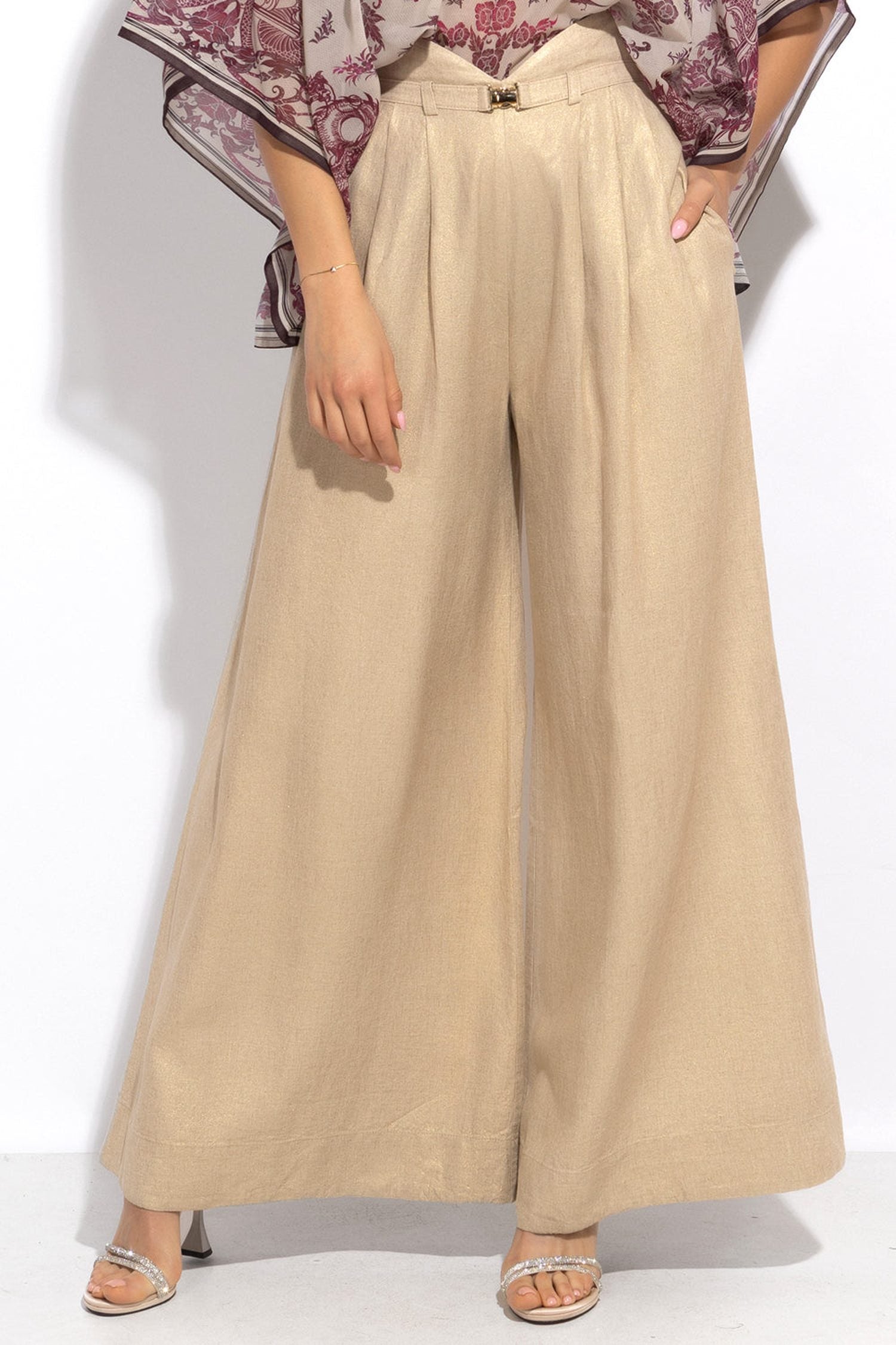 PANTALON EN LIN À TAILLE HAUTE ET JAMBE LARGE - ESSENTIELS