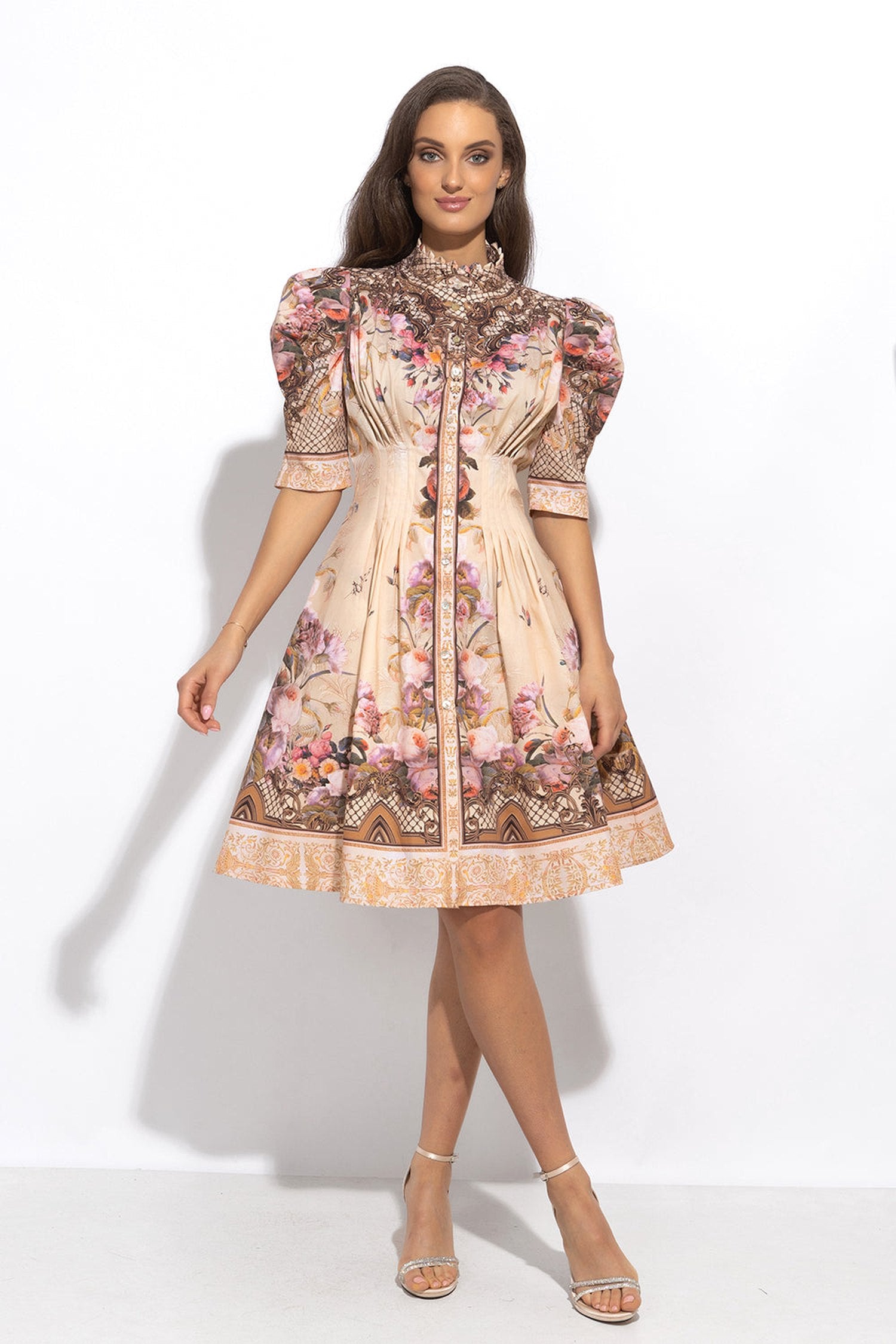 ROBE EN POPLINE AVEC MANCHES BOUFFANTES - FLEURS BAROQUES