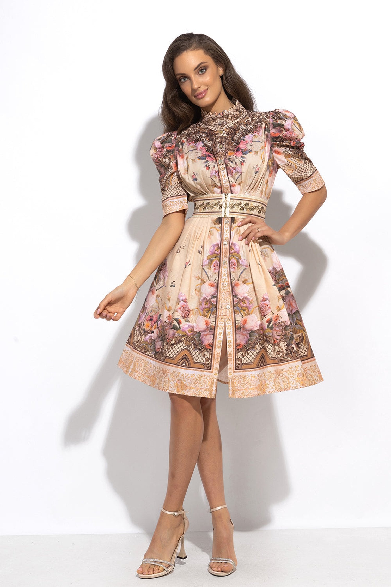 ROBE EN POPLINE AVEC MANCHES BOUFFANTES - FLEURS BAROQUES