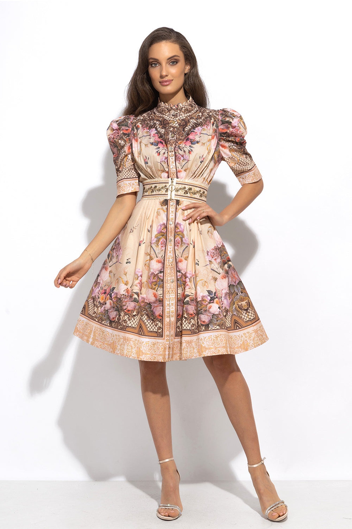 ROBE EN POPLINE AVEC MANCHES BOUFFANTES - FLEURS BAROQUES