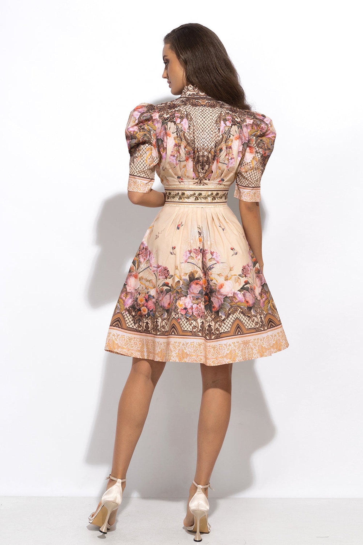 ROBE EN POPLINE AVEC MANCHES BOUFFANTES - FLEURS BAROQUES