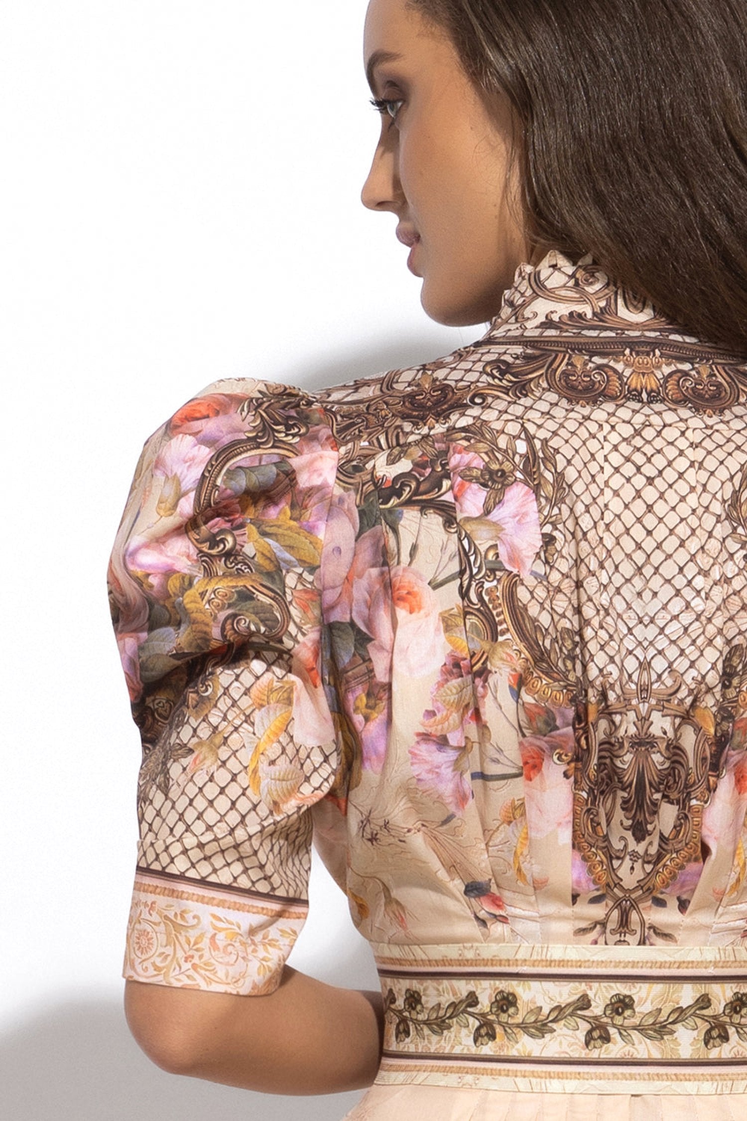ROBE EN POPLINE AVEC MANCHES BOUFFANTES - FLEURS BAROQUES
