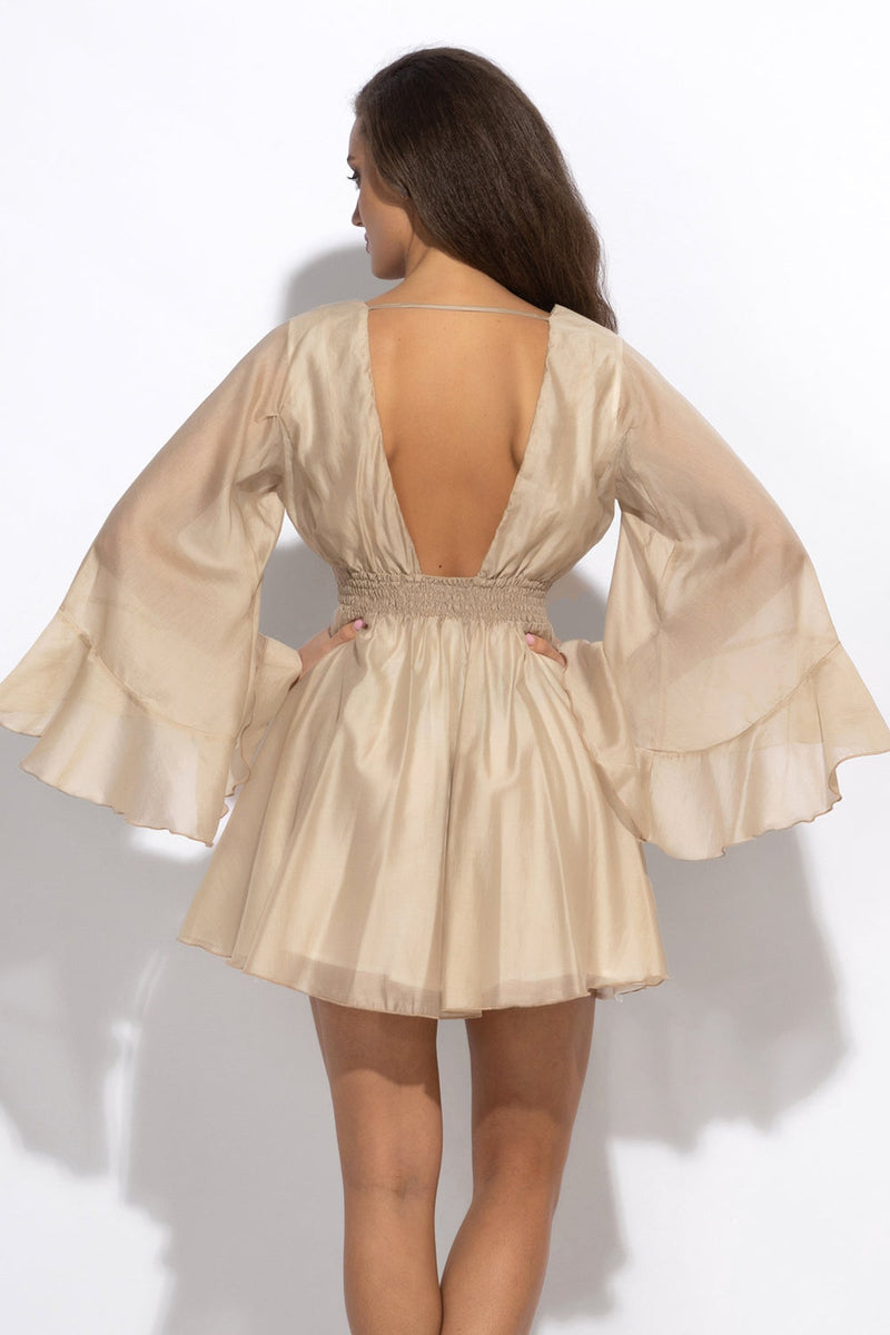 SHORT LYOCELL DRESS WITH WIDE SLEEVES - ESSENTIALS JIORO КЪСА РОКЛЯ ОТ ЛИОЦЕЛ С ШИРОК РЪКАВ - ESSENTIALS JIORO