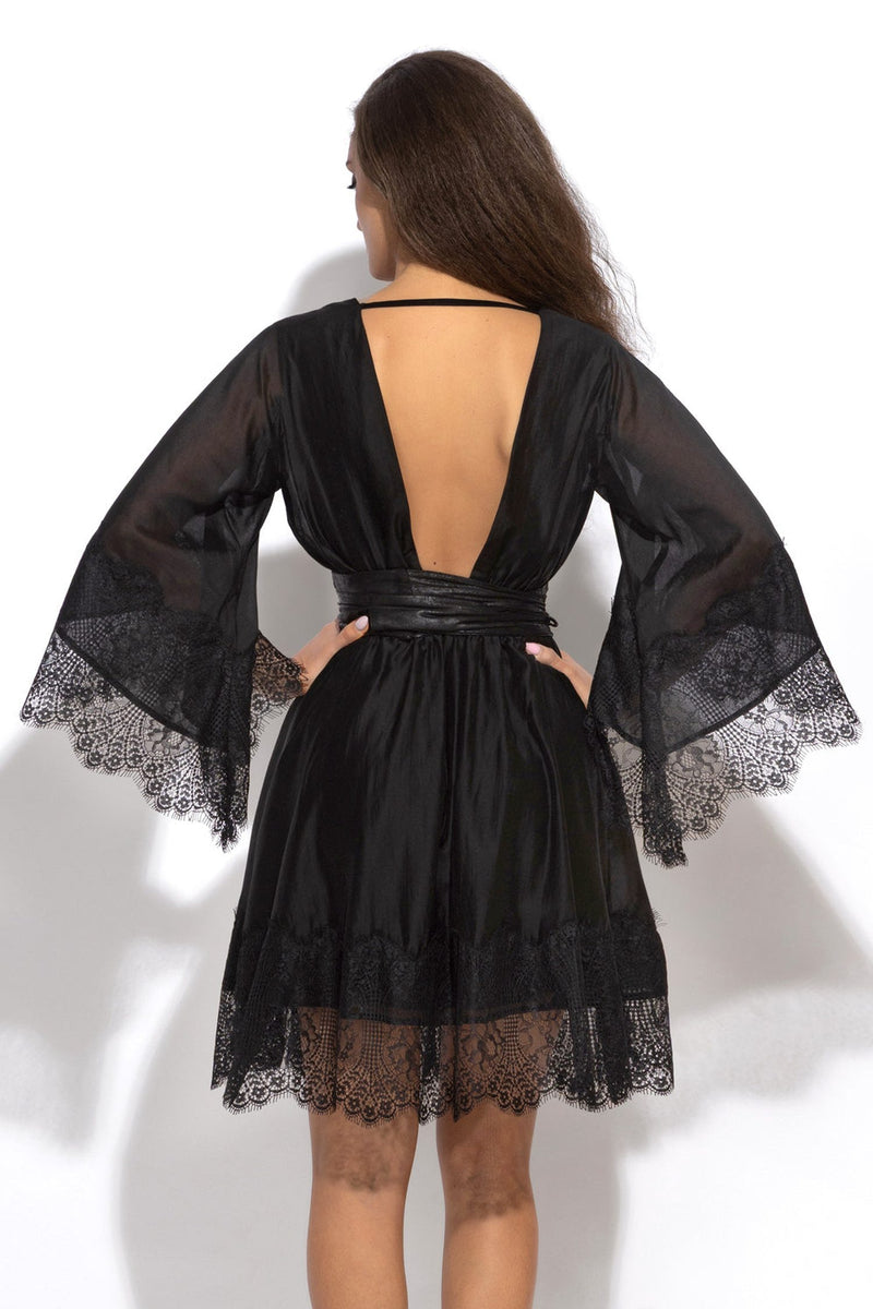 SHORT BLACK LYOCELL DRESS WITH LACE - ESSENTIALS