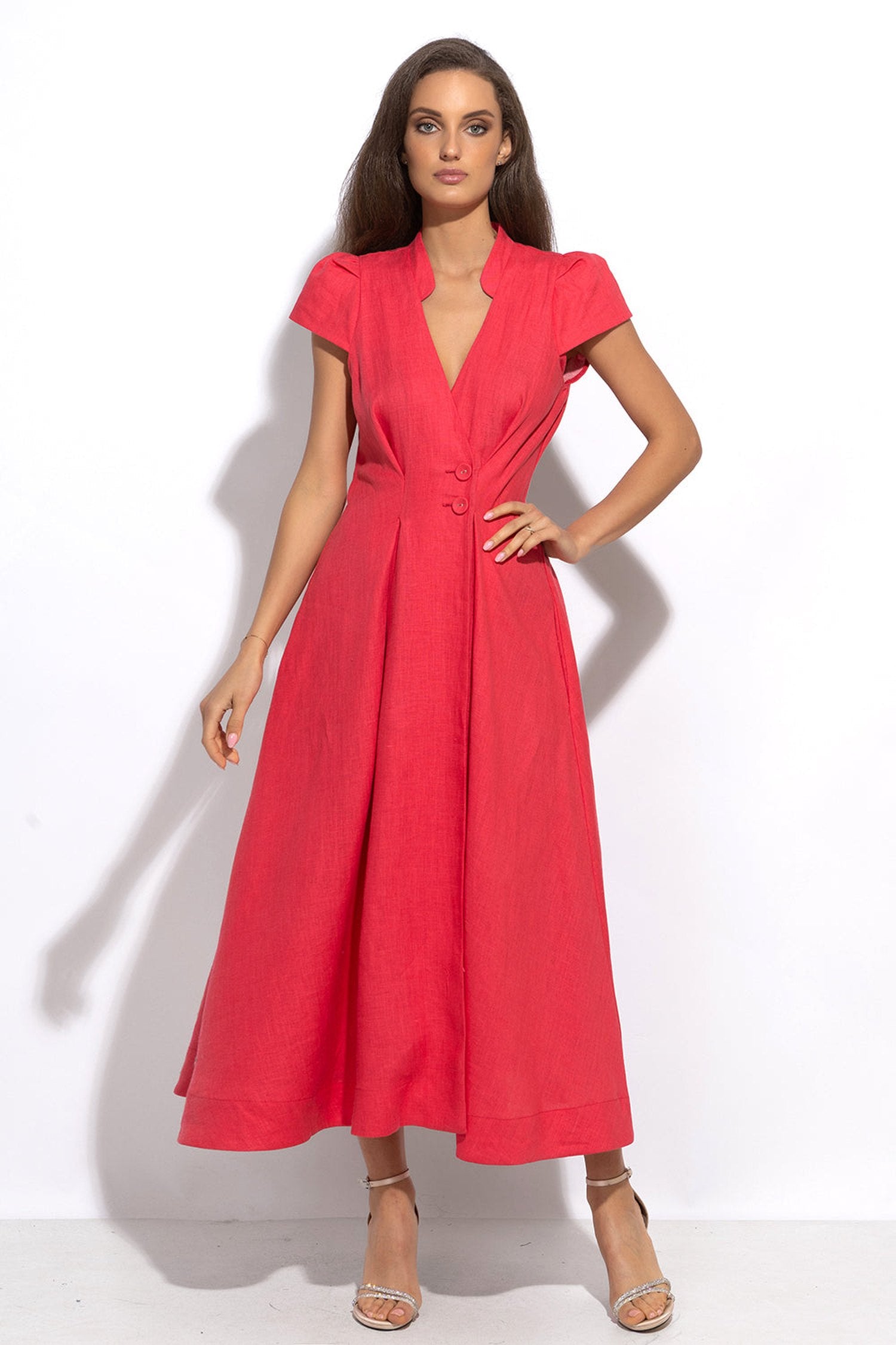 ROBE LONGUE ÉVASÉE EN LIN FUCHSIA – ESSENTIELS