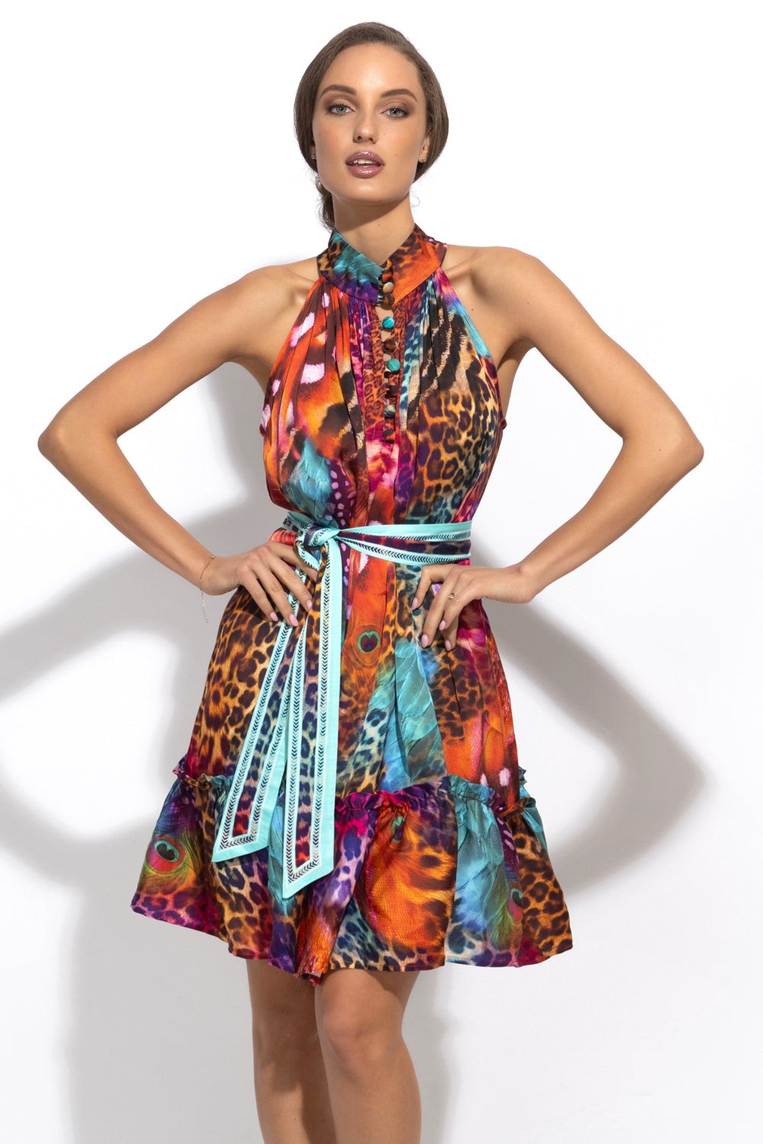 ROBE ÉVASÉE EN VISCOSE - LÉOPARD NÉON SAUVAGE