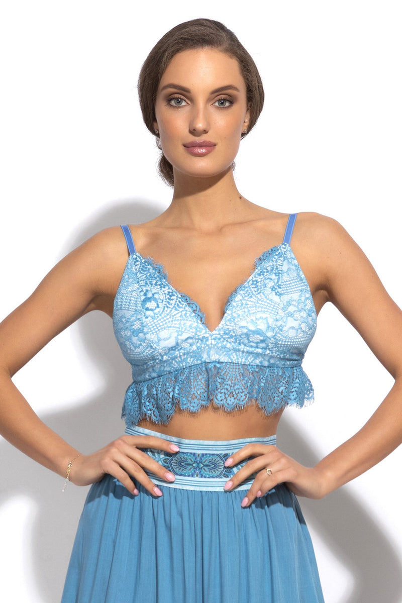 TOP DENTELLE BLEU - ESSENTIELS