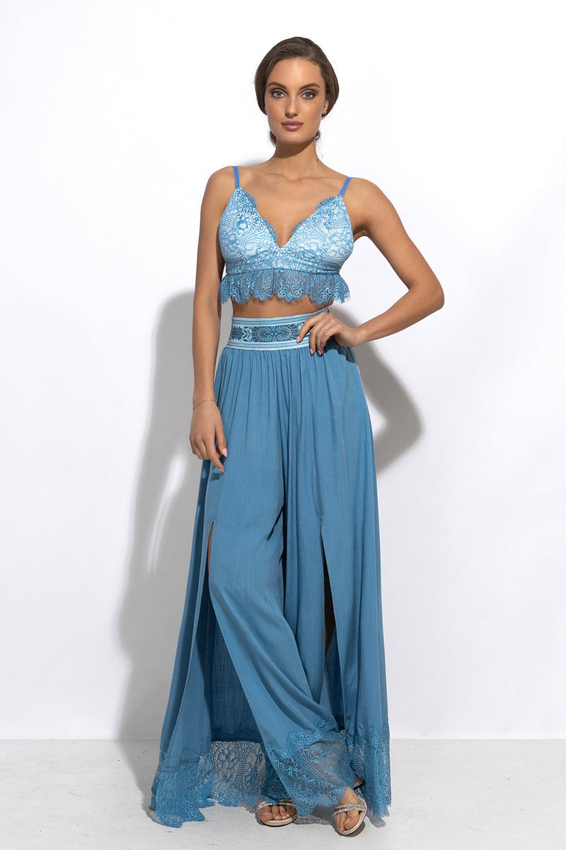 TOP DENTELLE BLEU - ESSENTIELS