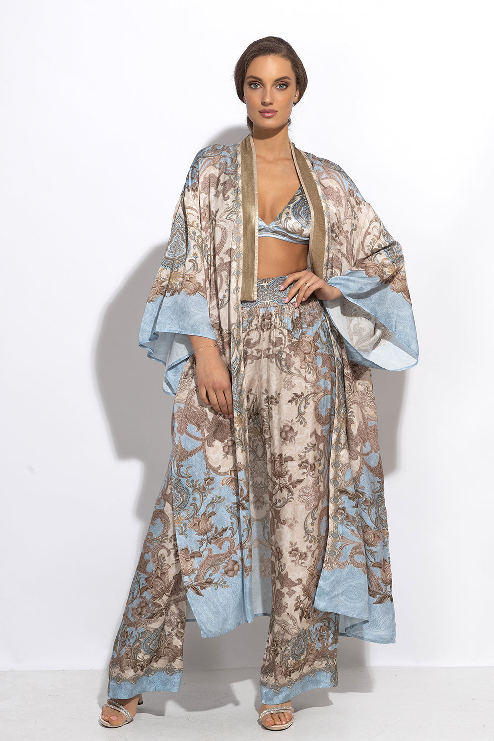 TRIANGLE-STYLE TOP IN RIBBED VELVET - PAISLEY SKY