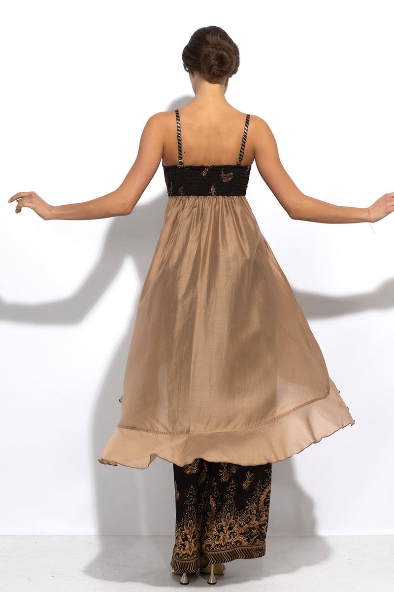 LYOCELl AND VISCOSE LONG RUFFLED TUNIC - GOLDEN STRIPES