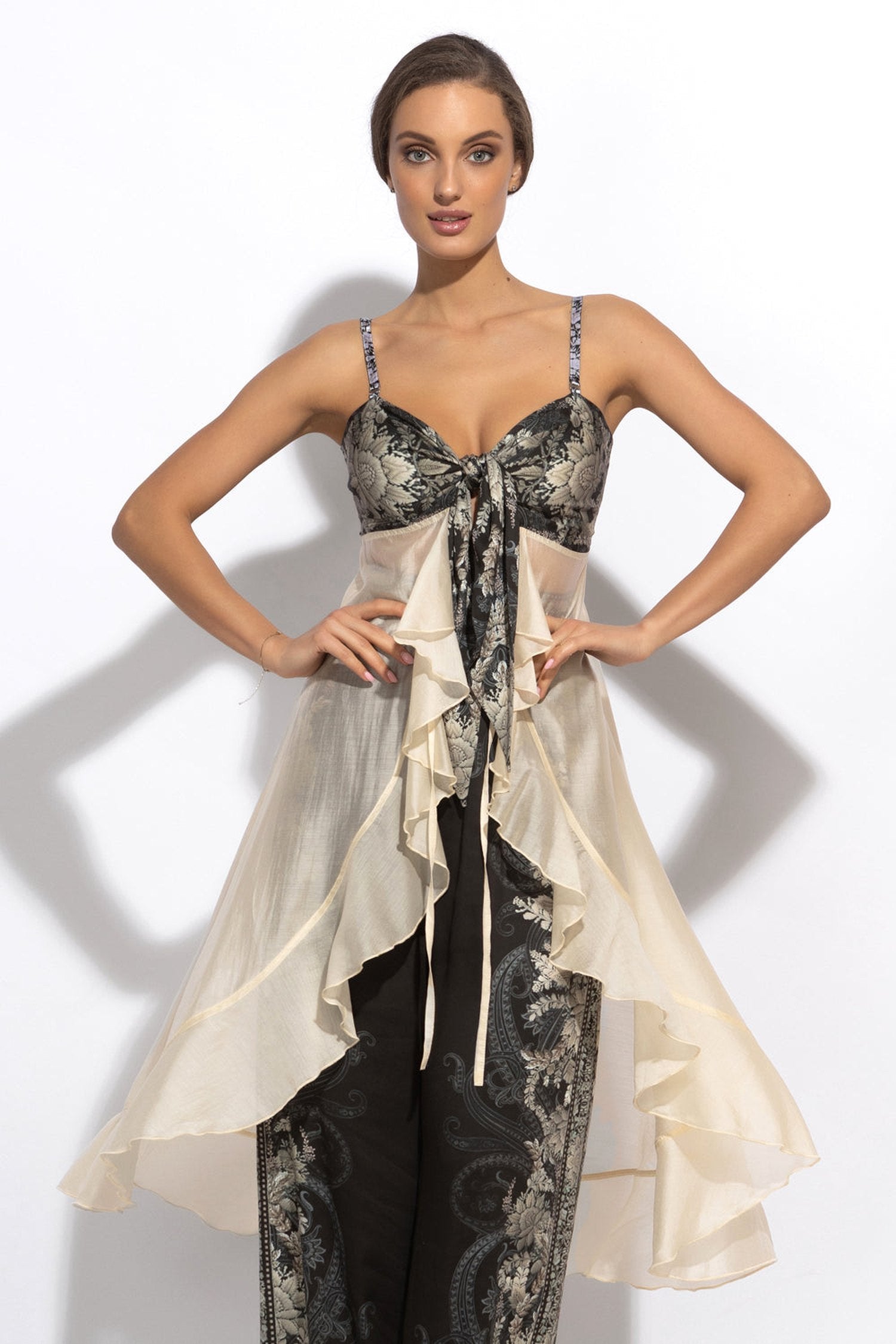 TUNIQUE LONGUE À VOLANTS EN LYOCELL ET VISCOSE - LOTUS GELÉ