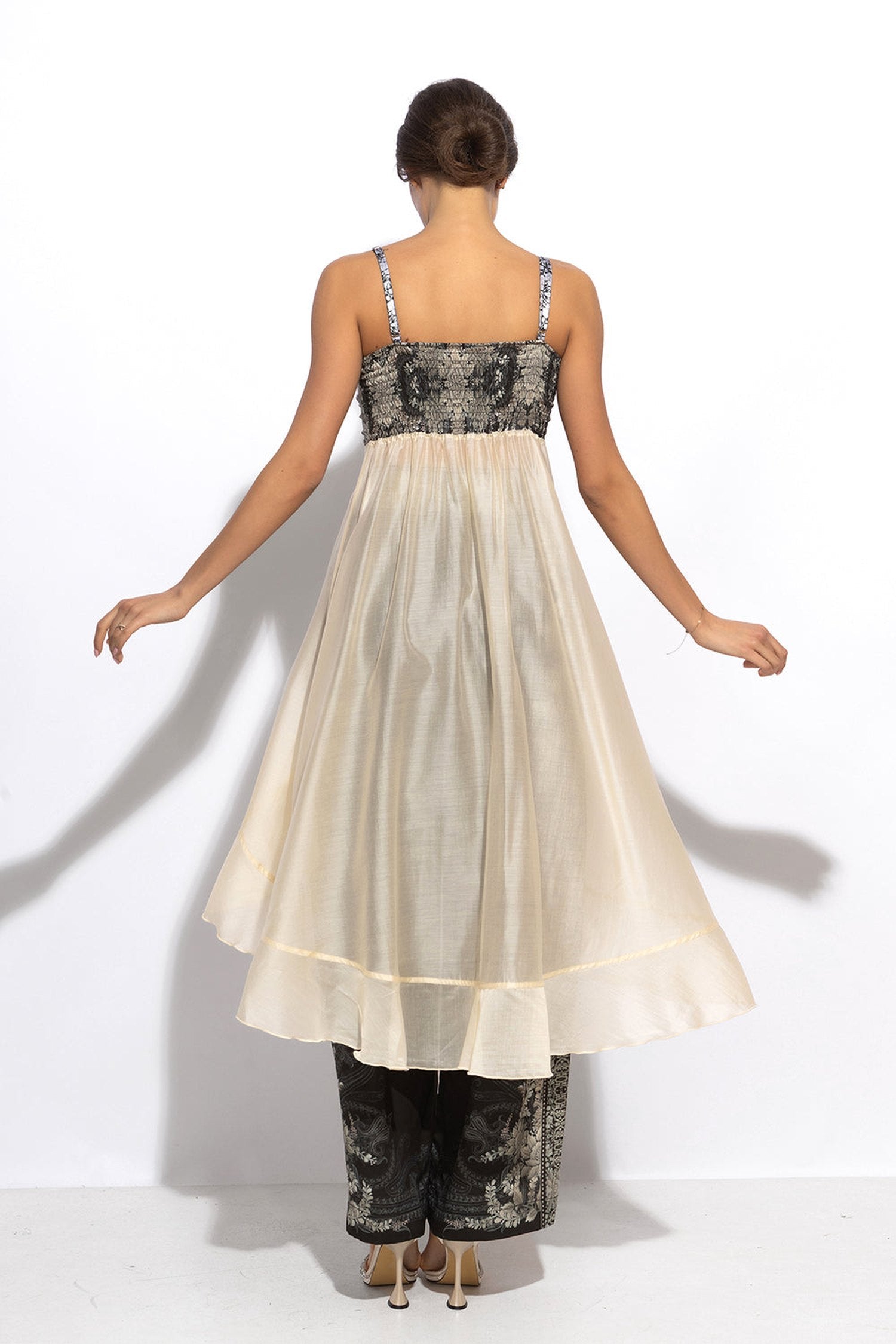 LYOCELl AND VISCOSE LONG RUFFLED TUNIC - FROZEN LOTUS
