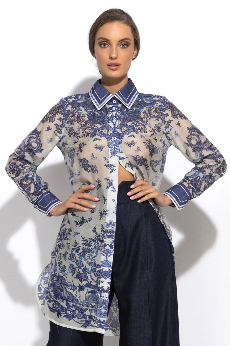 SILK VISCOSE LONG SHIRT - ASIA SKY JIORO ДЪЛГА РИЗА ОТ ВИСКОЗА С КОПРИНА - ASIA SKY JIORO