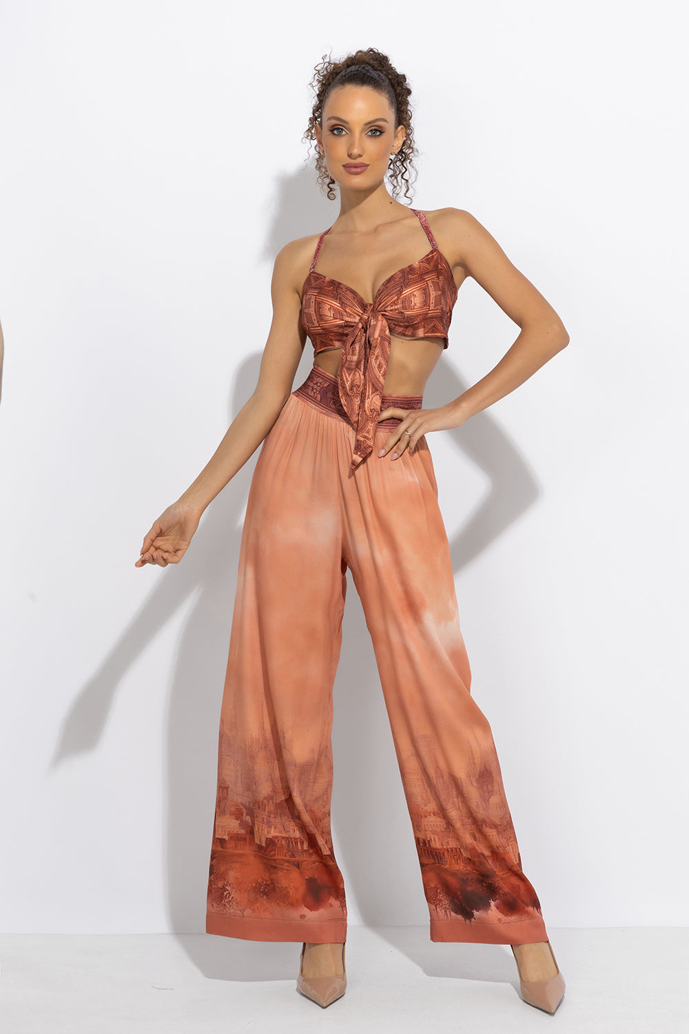 VISCOSE WIDE-LEG TROUSERS WITH ELASTIC WAIST - ANCIENT TOWN