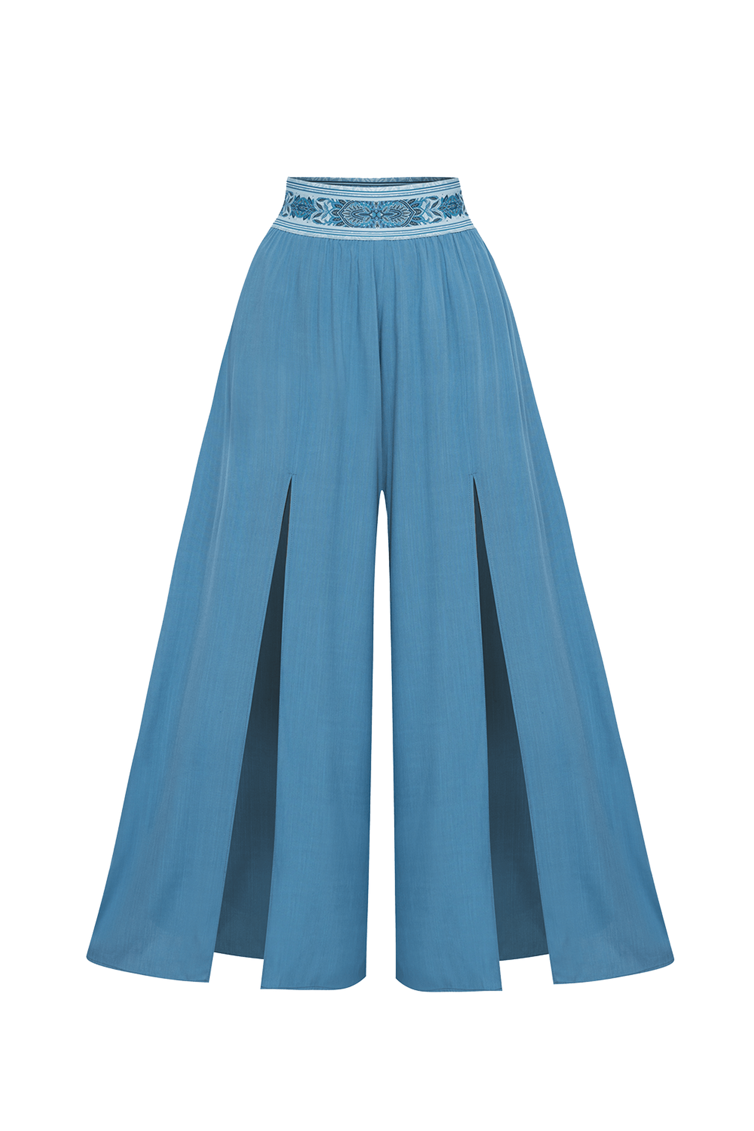 PANTALON EN VISCOSE BLEU CIEL AVEC FENTES - ESSENTIELS