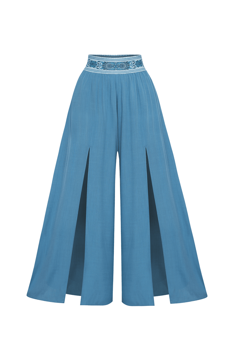 PANTALON EN VISCOSE BLEU CIEL AVEC FENTES - ESSENTIELS