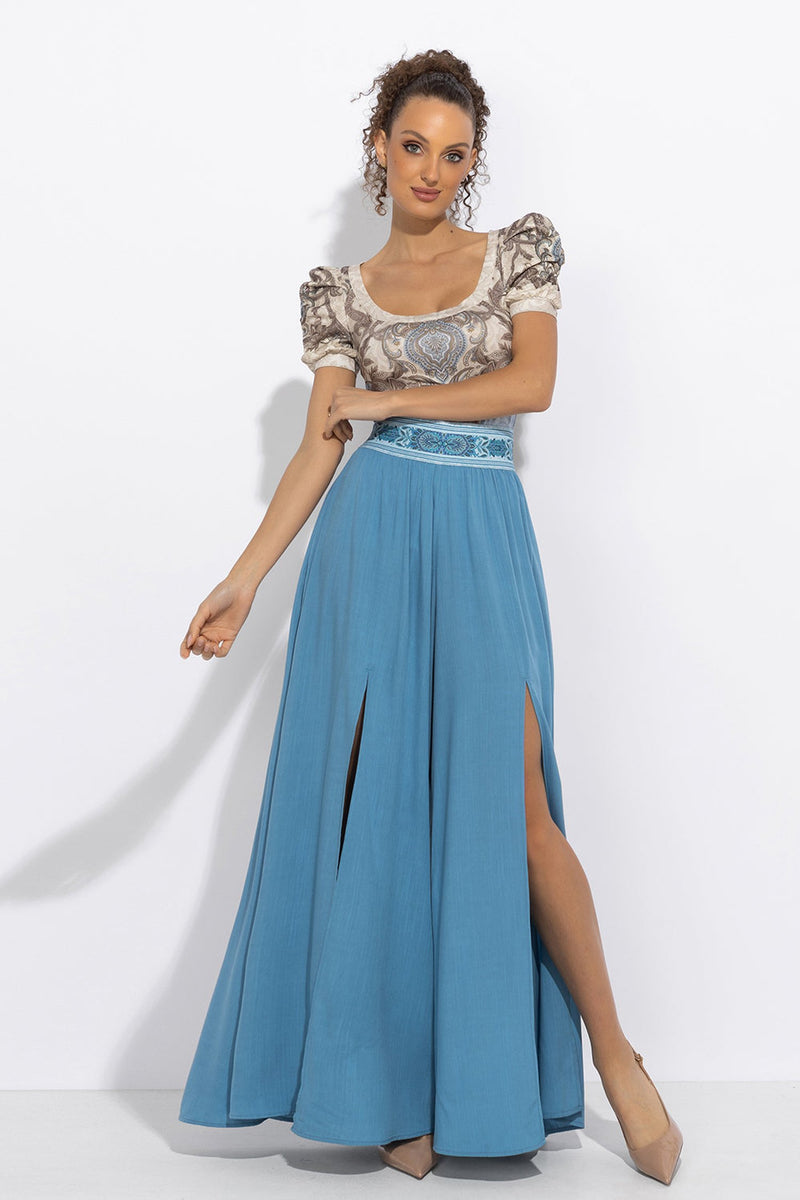 PANTALON EN VISCOSE BLEU CIEL AVEC FENTES - ESSENTIELS