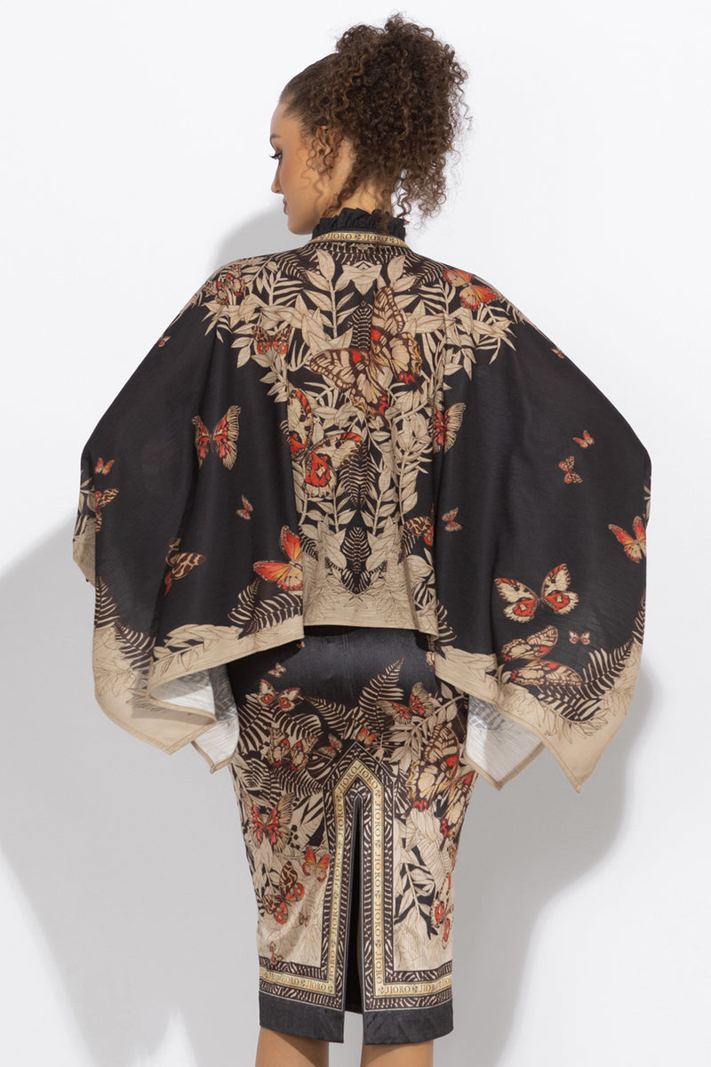 SQUARE TUNIC WITH RUFFLED COLLAR - MIDNIGHT BUTTERFLIES JIORO ПРАВОЪГЪЛНА ТУНИКА С ЯКА С НАБОРИ - MIDNIGHT BUTTERFLIES JIORO