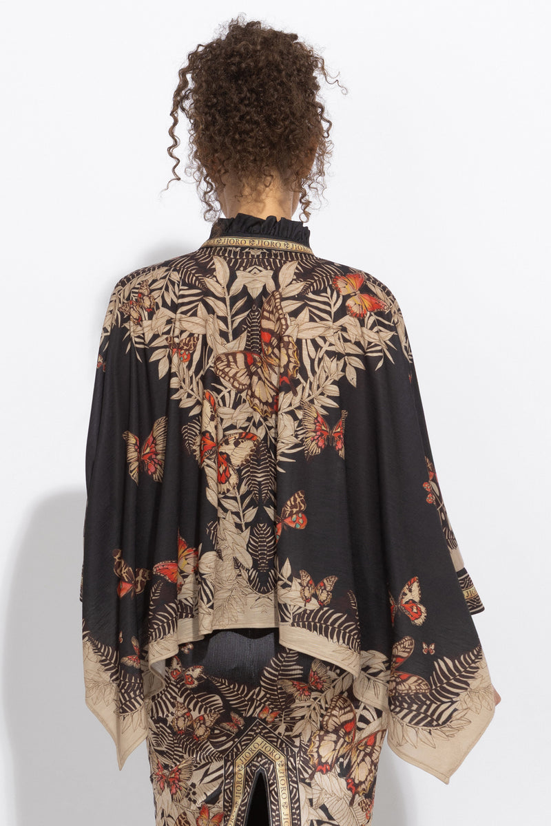 SQUARE TUNIC WITH RUFFLED COLLAR - MIDNIGHT BUTTERFLIES JIORO ПРАВОЪГЪЛНА ТУНИКА С ЯКА С НАБОРИ - MIDNIGHT BUTTERFLIES JIORO