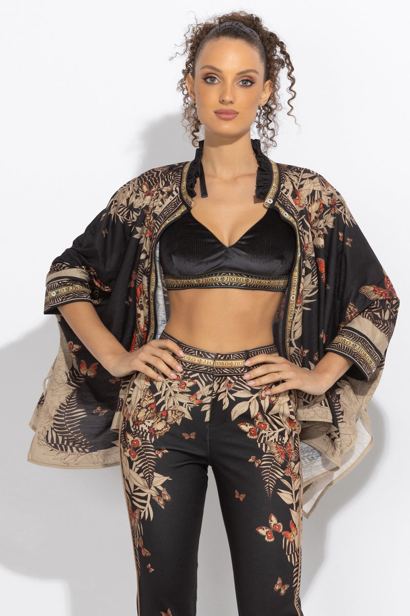 SQUARE TUNIC WITH RUFFLED COLLAR - MIDNIGHT BUTTERFLIES JIORO ПРАВОЪГЪЛНА ТУНИКА С ЯКА С НАБОРИ - MIDNIGHT BUTTERFLIES JIORO