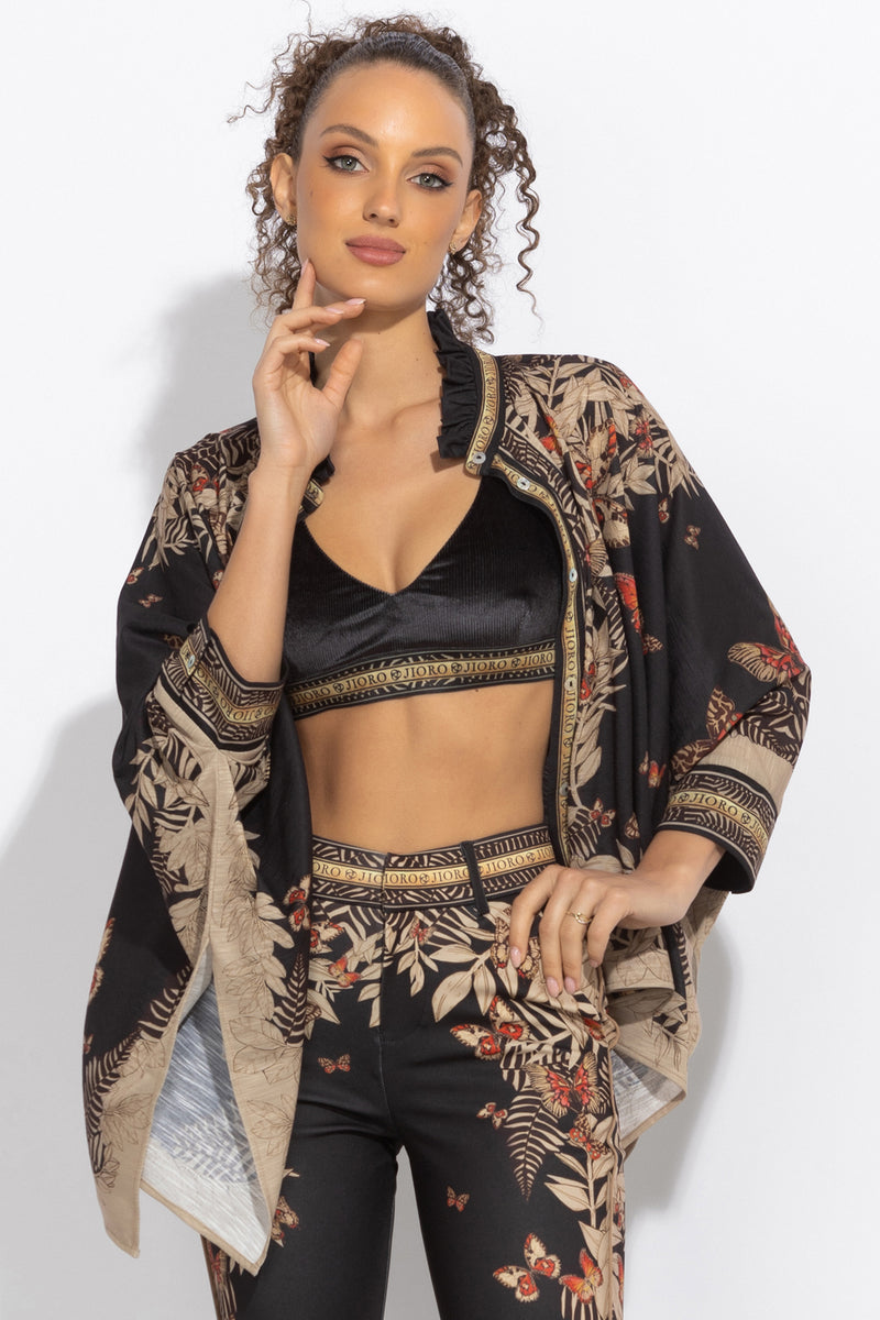 SQUARE TUNIC WITH RUFFLED COLLAR - MIDNIGHT BUTTERFLIES JIORO ПРАВОЪГЪЛНА ТУНИКА С ЯКА С НАБОРИ - MIDNIGHT BUTTERFLIES JIORO