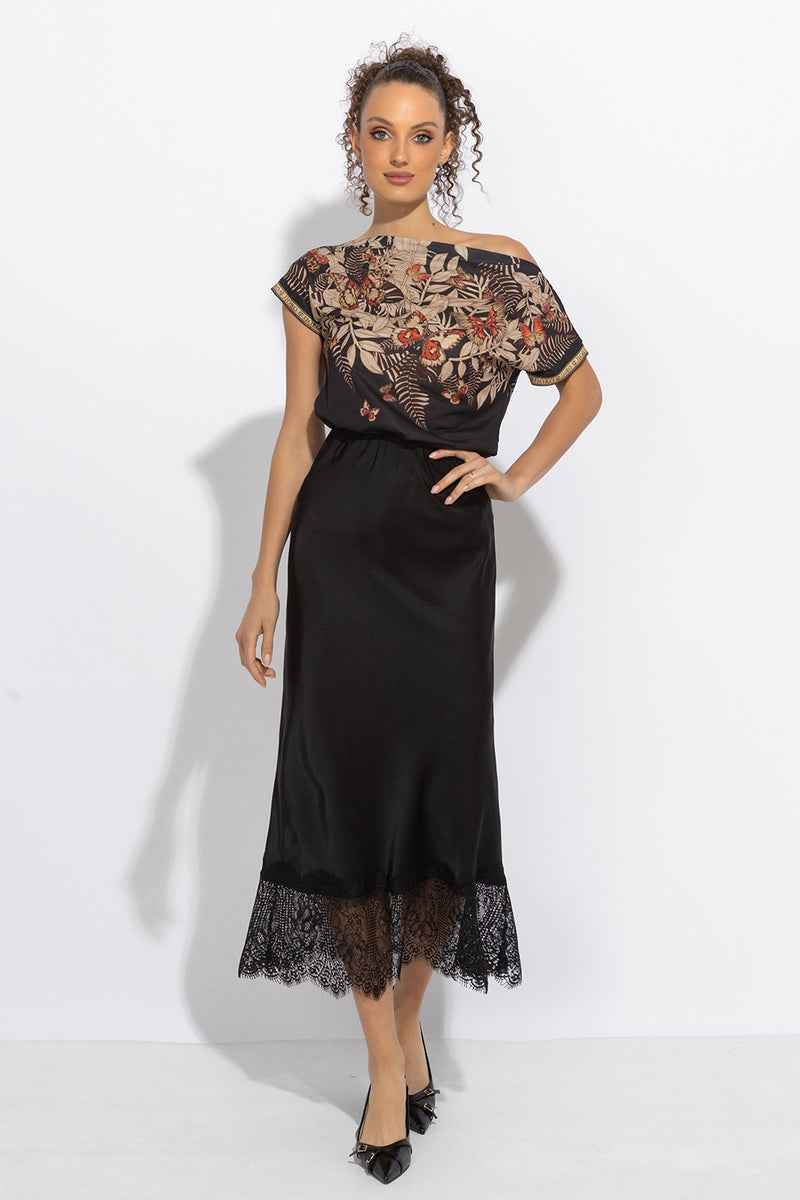 RELAXED FIT DROPPED SHOULDER BLOUSE - MIDNIGHT BUTTERFLIES JIORO БЛУЗА СЪС СВОБОДЕН СИЛУЕТ И ПАДНАЛО РАМО - MIDNIGHT BUTTERFLIES JIORO