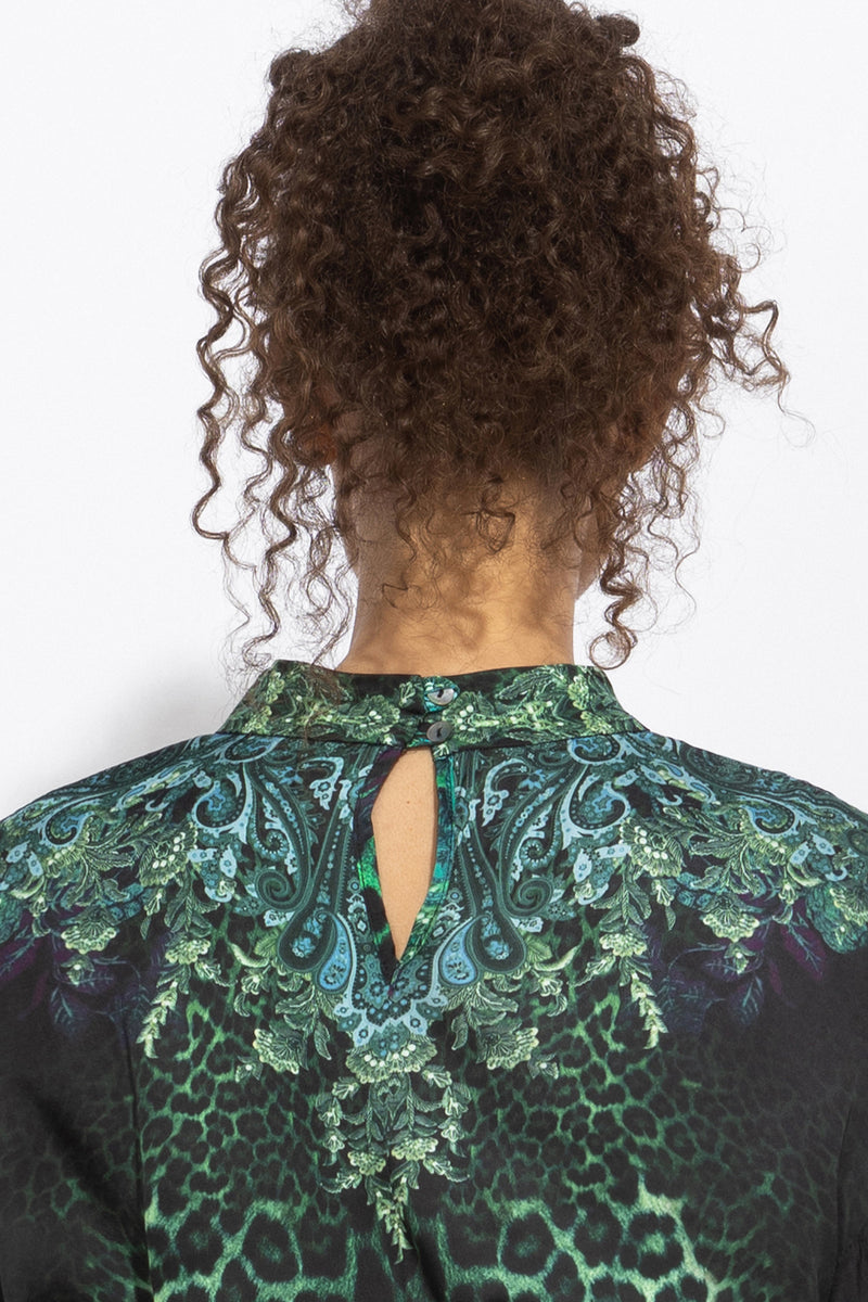 VISCOSE CAFTAN WITH FEATHERS - LEO NEON GREEN