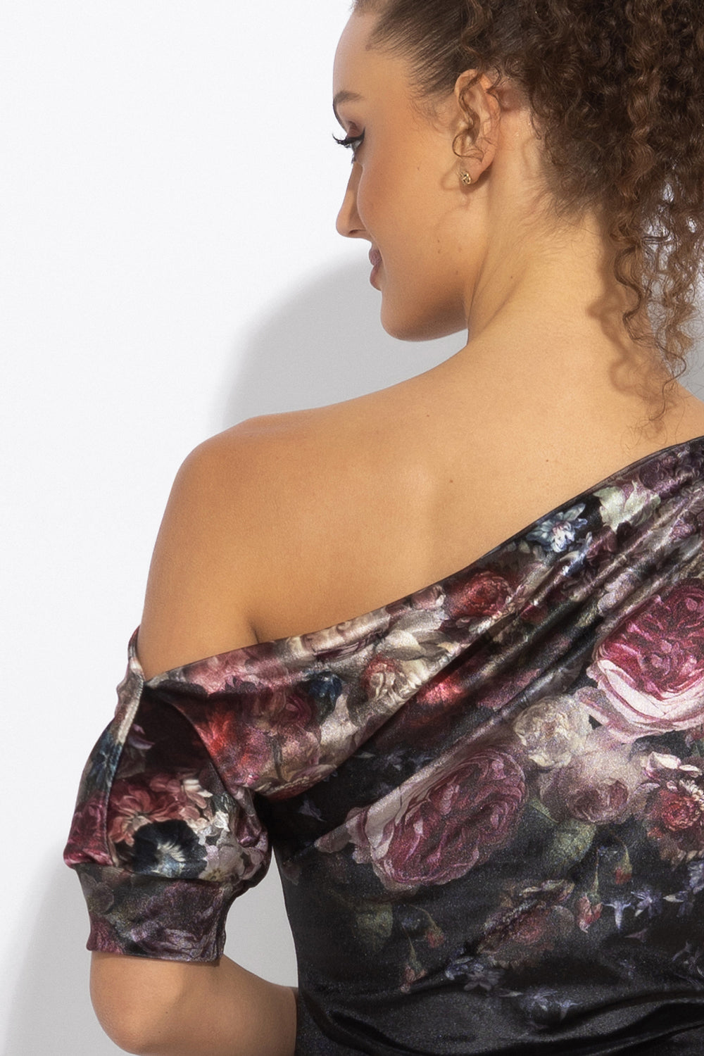 VELVET OFF-SHOULDER DRESS - VINTAGE FLOWERS