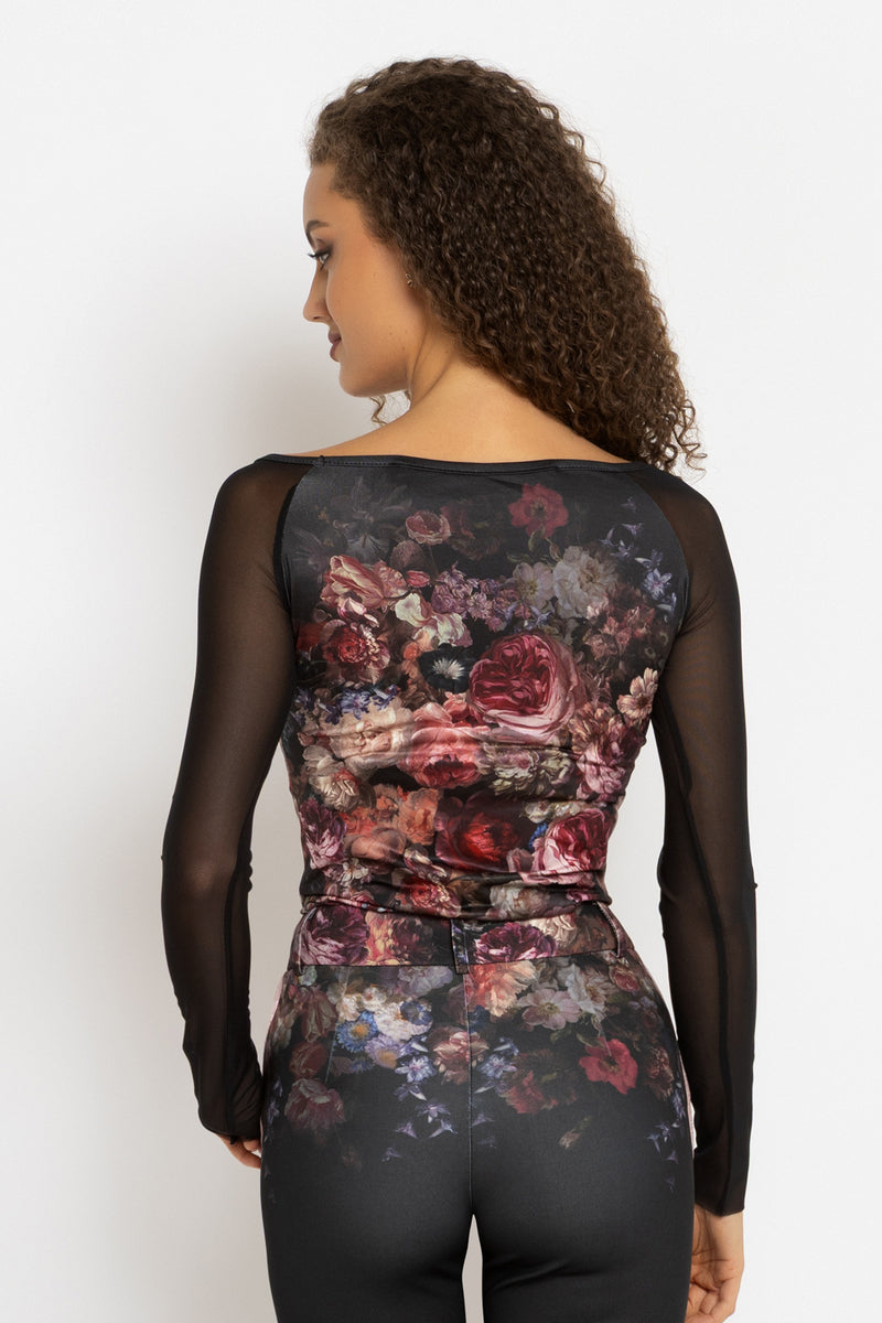 BLOUSE WITH NET SLEEVE - VINTAGE FLOWERS JIORO БЛУЗА С РЪКАВИ ОТ МРЕЖА - VINTAGE FLOWERS JIORO