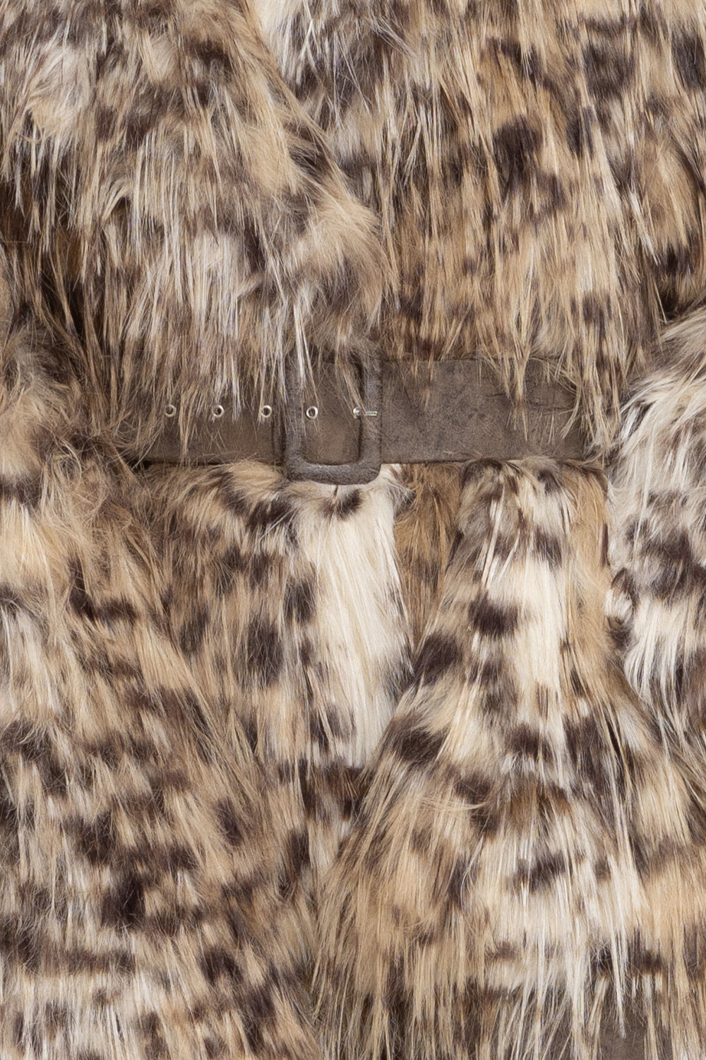 OVERSIZED FAUX FUR COAT WITH LARGE SHAWL COLLAR IN SERVAL PRINT AND BELT - ESSENTIALS