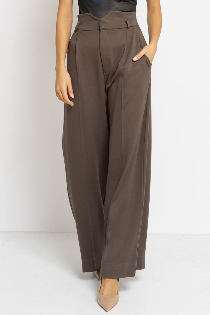 VISCOSE BLEND HIGH-WAISTED TROUSERS IN MOCHA - ESSENTIALS JIORO ШИРОК ПАНТАЛОН ОТ ВИСКОЗА С ВИСОКА ТАЛИЯ В МОКА - ESSENTIALS JIORO
