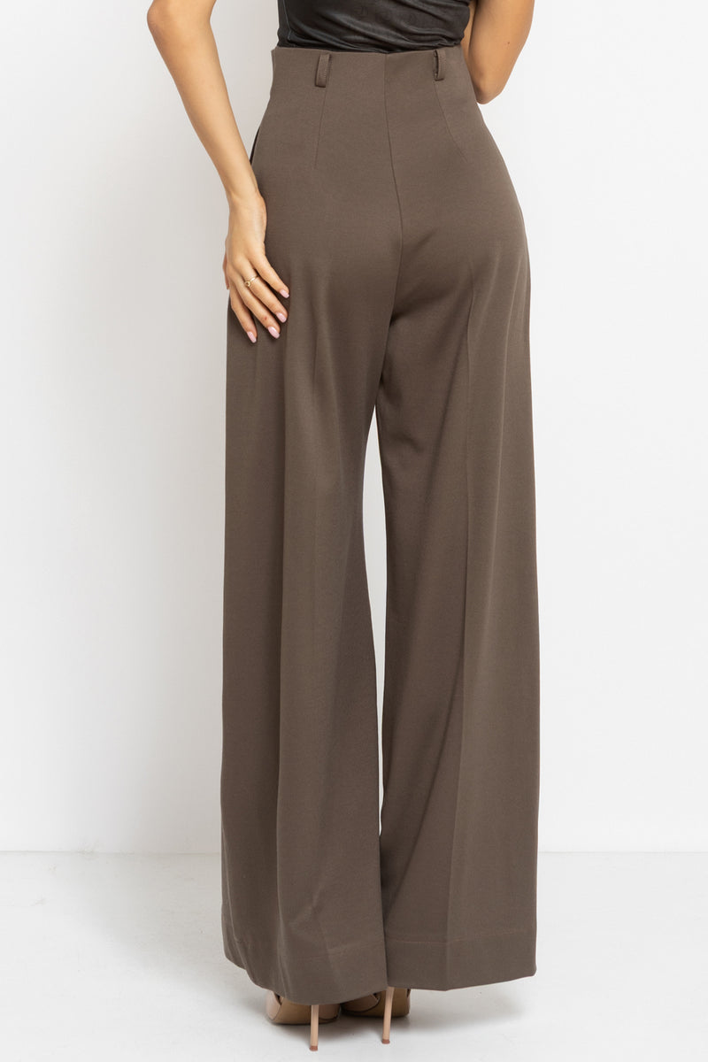 VISCOSE BLEND HIGH-WAISTED TROUSERS IN MOCHA - ESSENTIALS JIORO ШИРОК ПАНТАЛОН ОТ ВИСКОЗА С ВИСОКА ТАЛИЯ В МОКА - ESSENTIALS JIORO