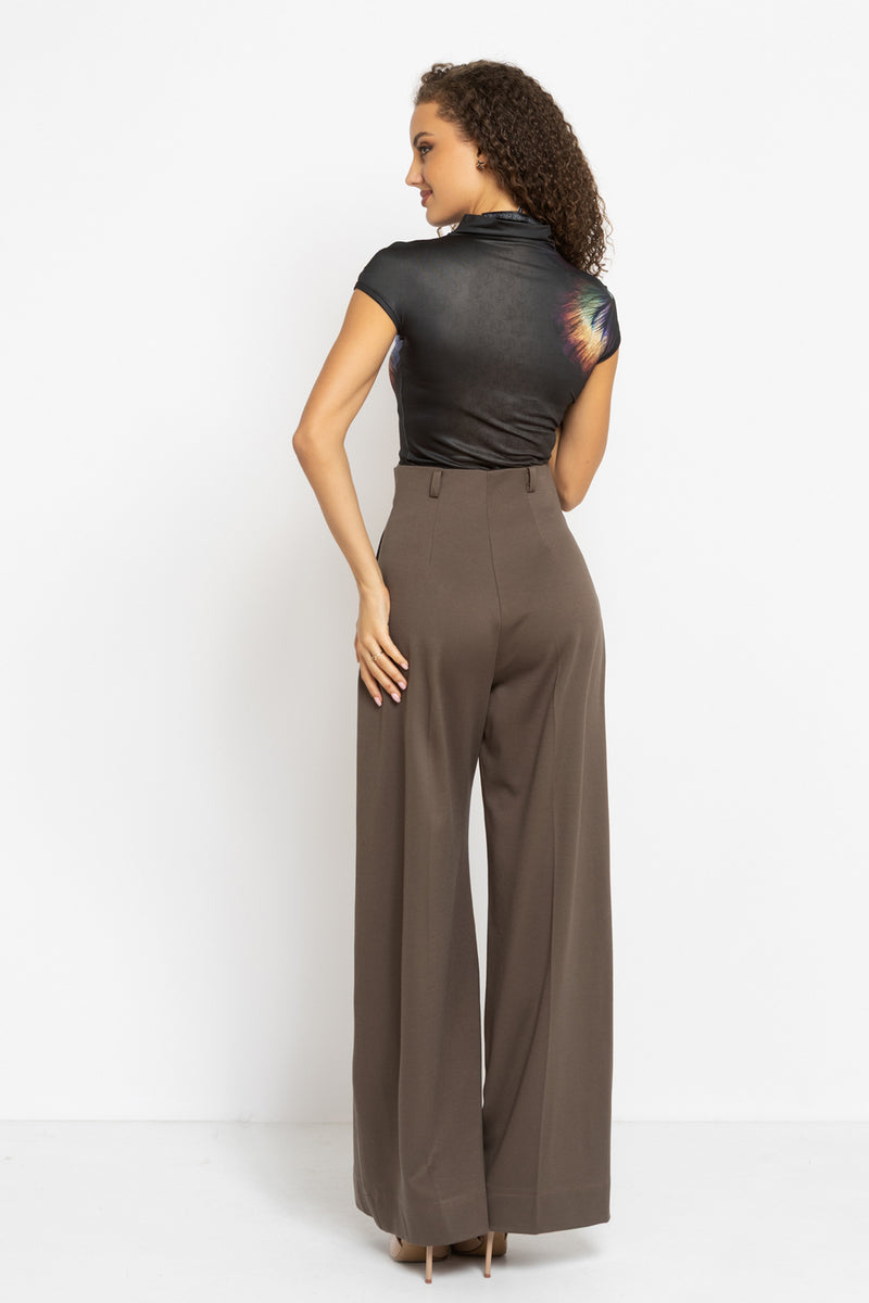 VISCOSE BLEND HIGH-WAISTED TROUSERS IN MOCHA - ESSENTIALS JIORO ШИРОК ПАНТАЛОН ОТ ВИСКОЗА С ВИСОКА ТАЛИЯ В МОКА - ESSENTIALS JIORO