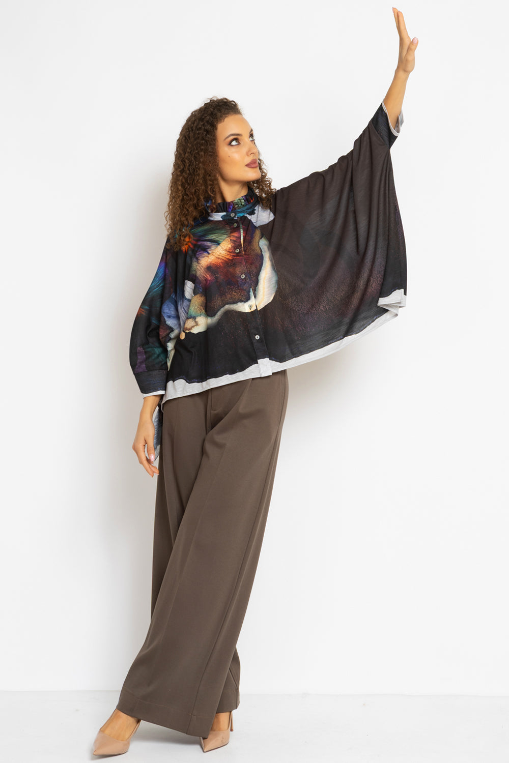 SQUARE TUNIC WITH RUFFLED COLLAR - VIOLET