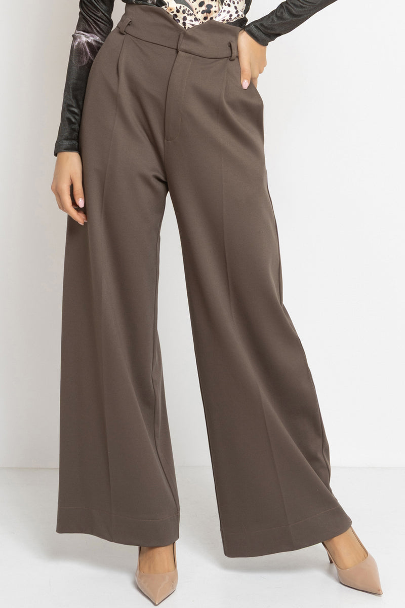VISCOSE BLEND HIGH-WAISTED TROUSERS IN MOCHA - ESSENTIALS JIORO ШИРОК ПАНТАЛОН ОТ ВИСКОЗА С ВИСОКА ТАЛИЯ В МОКА - ESSENTIALS JIORO