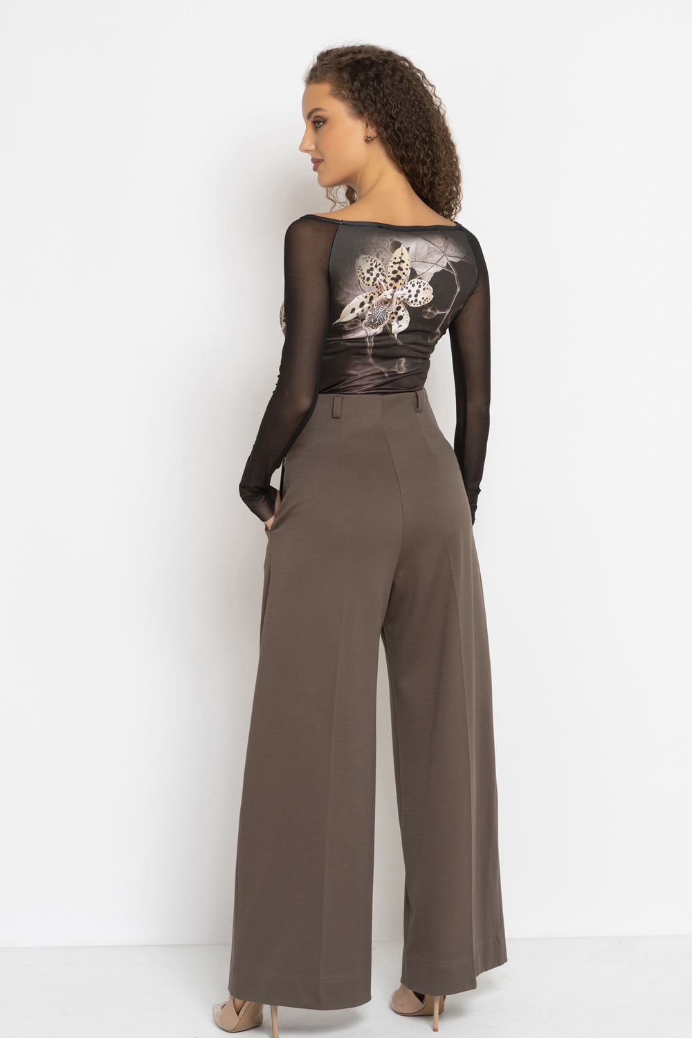 BLOUSE WITH NET SLEEVE - LEO ORCHID