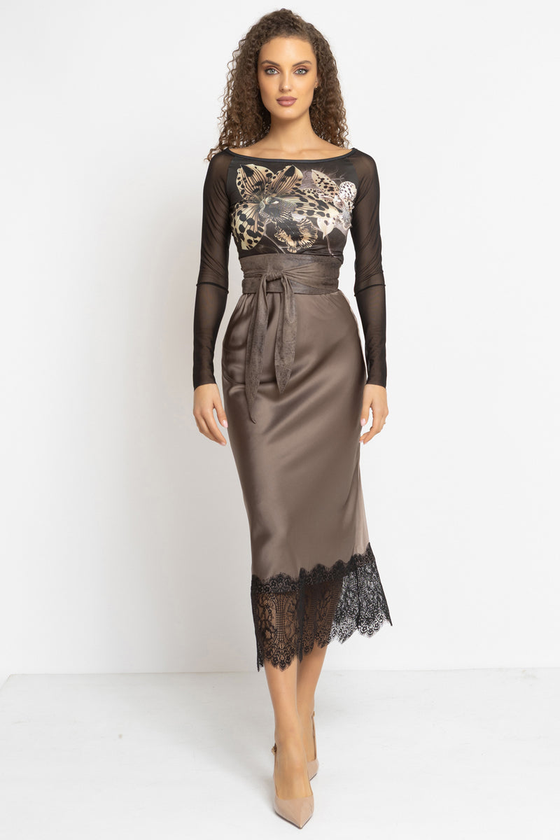 BLOUSE WITH NET SLEEVE - LEO ORCHID JIORO БЛУЗА С РЪКАВИ ОТ МРЕЖА - LEO ORCHID JIORO