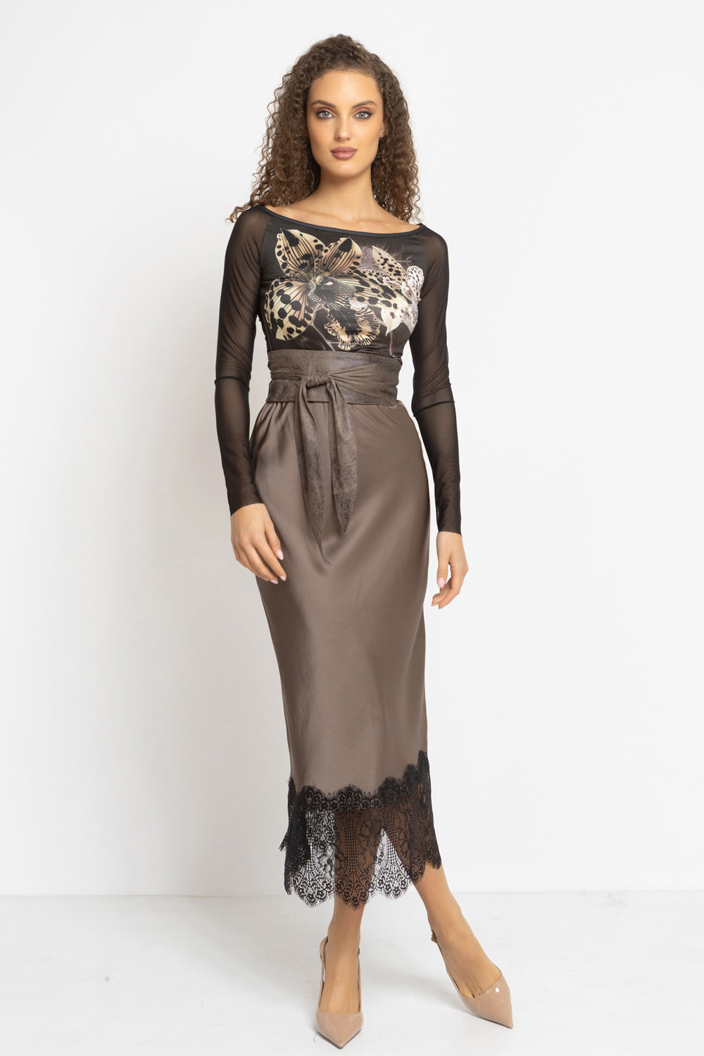 BLOUSE WITH NET SLEEVE - LEO ORCHID