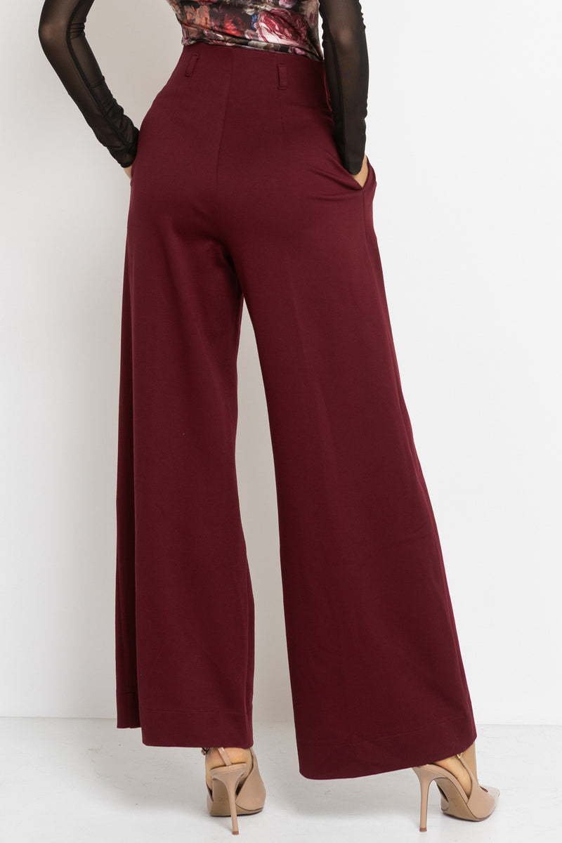 PANTALONS BORDEAUX ESSENTIELS EN MÉLANGE DE VISCOSE TAILLE HAUTE