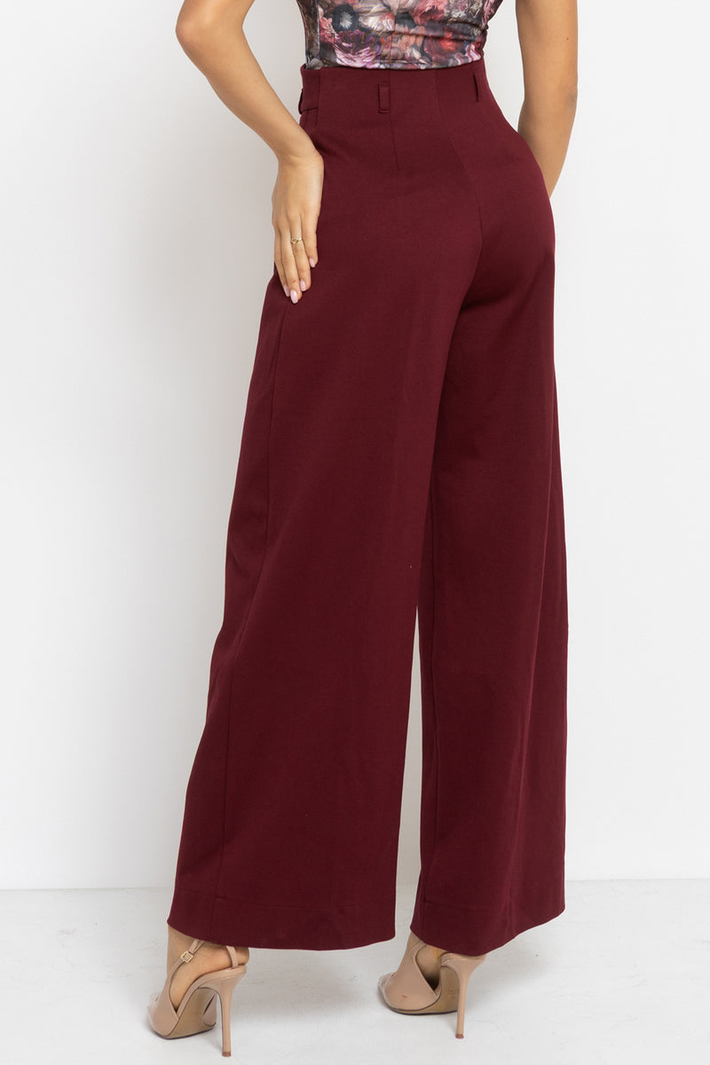 PANTALONS BORDEAUX ESSENTIELS EN MÉLANGE DE VISCOSE TAILLE HAUTE