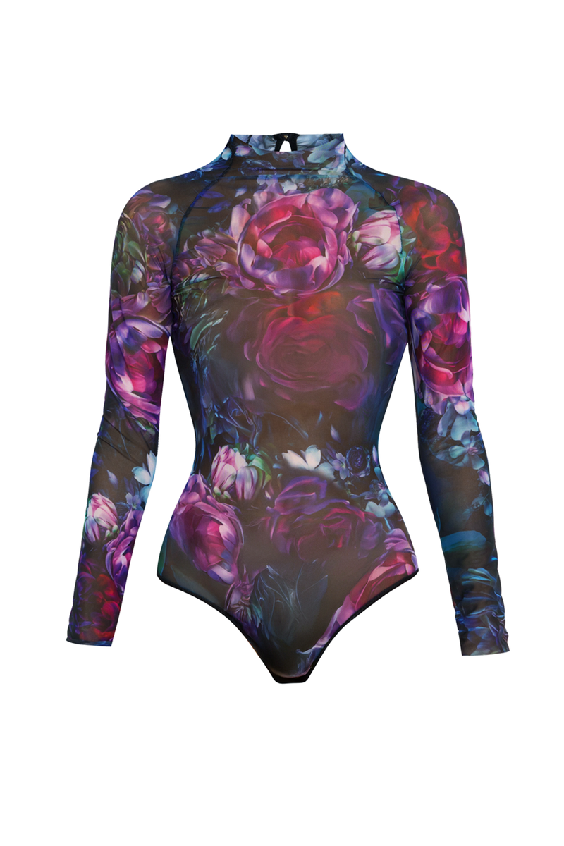 LONG SLEEVE MESH BODYSUIT - PEONIES JIORO БОДИ ОТ МРЕЖА С ДЪЛЪГ РЪКАВ - PEONIES JIORO